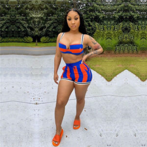 OMG 2Piece Tank Top Short Set (Size Medium) Orange/Blue