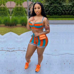 OMG 2Piece Tank Top Short Set (Size 2XL) Orange/Green