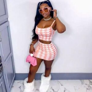 Sexy Ass Plaid Skirt Set (Size Medium) Orange